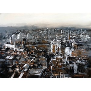 Shan Amrohvi, 30 x 42 inch, Acrylic on Canvas, Cityscape Painting, AC-SA-182